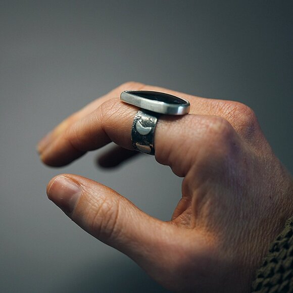 Celestial Psilomelane Statement Ring SZ 7.25 Handmade by Me Sterling Silver - Picture 8 of 12